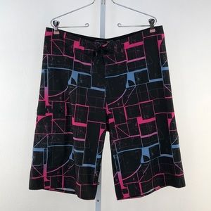 Wailoa Black Geometric Print Board  / Swim Shorts
